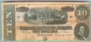 1864 $10 Confederate States Of America Note - T - 68 - Cr 551 - 9 Series.  - Au
