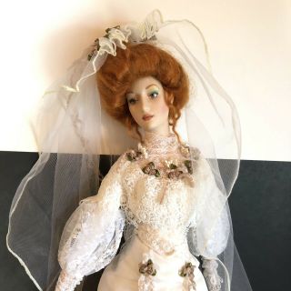 Franklin Heirloom Porcelain Doll Victorian Bride Gibson Girl 22”