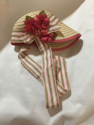 American Girl Doll Caroline Floral Straw Bonnet Hat Meet Accessories
