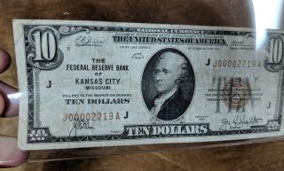 Series 1929 Us $10 National Currency Brown Seal - Federal Reserve Bank Of Kansas C