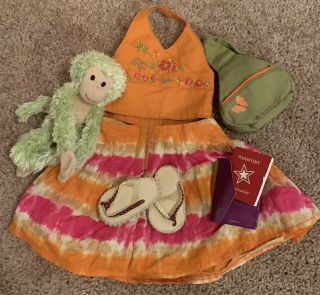 American Girl Doll Jess Meet Outfit With Accessories Including Green Monkey