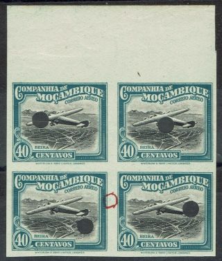 Mozambique Company 1935 Airmail 40c Imperf Proof Block Mnh