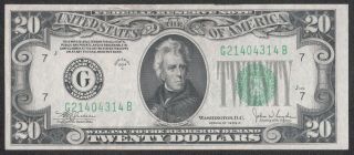 1934c $20 Federal Reserve Note G - B Block Lightly Circulated.  Note