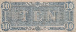 10 DOLLARS VERY FINE BANKNOTE FROM CONFEDERATE STATES OF AMERICA 1864 2