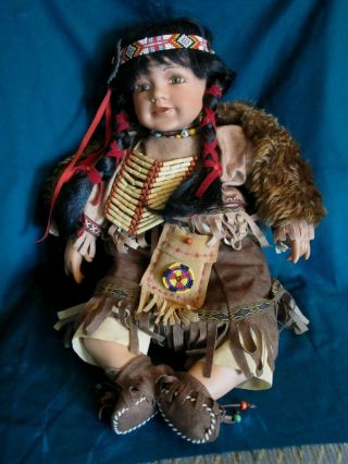 Duck House Heirloom Dolls Porcelain Native American Girl Doll 21 "