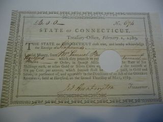 State Of Connecticut Treasury Office Promisery Note Jed Huntington Treasurer