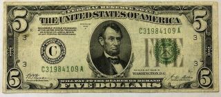 1928 - B $5 Federal Reserve Note,  C - Philadelphia,  Fr - 1952c,  Very Fine