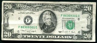 G33 Atlanta (f) Old Paper Money 1990 Twenty $20 Dollar Federal Reserve Note