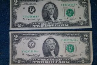 (2) 1976 $2 Dollar Bill Star Note Rare Low Numbers