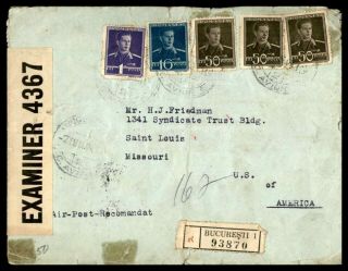 Mayfairstamps Romania 1940s Censored Registered Wwii To St Louis Mo Usa Cover Ww