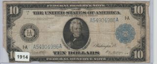 Large Series Of 1914 Ten Dollar $10 United States Federal Reserve Note 1a Boston