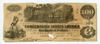 1862 T - 39 $100 The Confederate States Of America Note W/ Train -