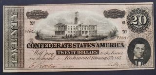 1864 Civil War Confederate Currency T - 67 $20 Csa Note Tennessee Capital