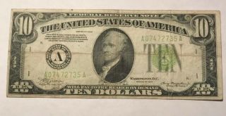 Us 1934 $10 Ten Dollar Bill Federal Reserve Note From Boston