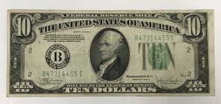 $10 1934 - C B47314455e B/e Block York Bank Ten Dollar Bill