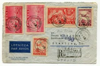 Poland 1946 Warsaw - Attractive Franking - Registered Airmail Cover To Usa