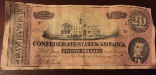 1864 $20 Confederate States Of America Note,  Civil War Currency Bill,  Richmondva