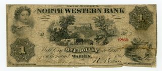1861 $1 North Western Bank - Warren,  Pennsylvania Note