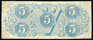 1863 Confederate States CSA $5 Five Dollars T - 60 Note 2