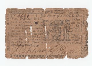 April 10,  1774 $1/9 Maryland Colonial Currency Note Fr Md60 B1055