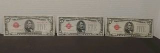 3,  1928 Red Seal $5.  00 Notes.  Series B,  E,  F Really Notes