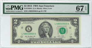 $2 2013 Frn San Francisco Fr 1940 - L Pmg 67 Epq