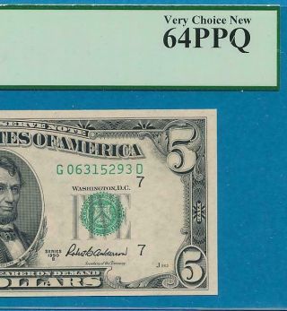 $5.  00 1950 - B Chicago Federal Reserve Note Pcgs Choice 64ppq
