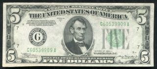 1934 - A $5 Five Dollars Frn Federal Reserve Note Chicago,  Il About Unc (b)