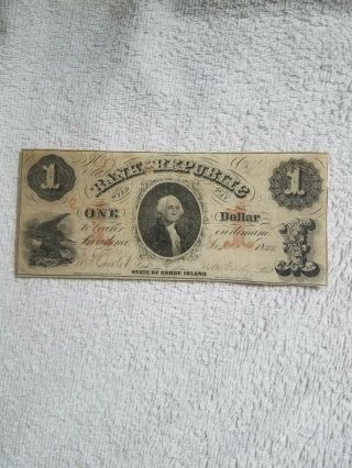 1855 $1 Rhode Island Bank Of The Republic Obsolete Note.  99c