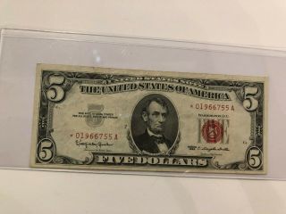 1963 $5 Star Note - United States Note - Legal Tender - Fr 1536