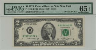 1976 $2 Federal Reserve Note York Fr.  1935 - B Bc Block Pmg Cu 65 Epq Gem Unc