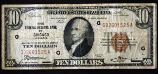 1929 Series $10 Ten Dollar Federal Reserve Bank Of Chicago Note Bill I214