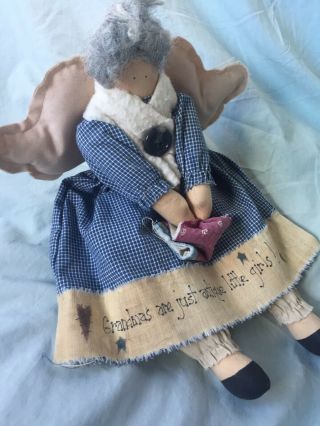 Primitive Angel Granny Grandma Cloth Doll Country Raggedy 15”h