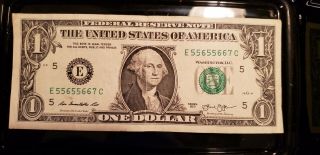 2013 $1 Fancy Serial Number Double Repeater Trinary One Dollar Bill 55655667