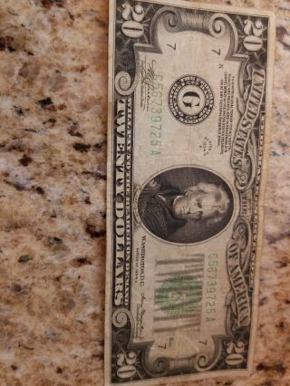 1934a Circulated $20 Twenty Dollar Bill In.  Circulated Old Money.