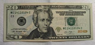 2013 $20 Dollar Bill Rare Fancy Serial Number 14110104