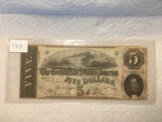 Civil War 1863 $5 Confederate Note