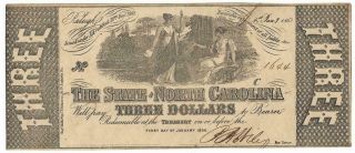 Csa North Carolina $3.  00 Bank Note,  Cr125,  Plt C,  Sn 1644,  Issued 1/1/63,  Fine,