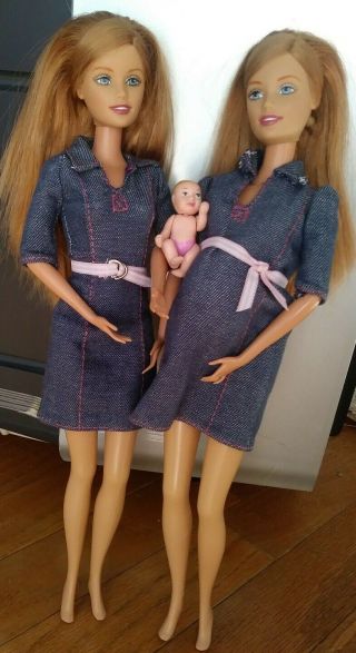 Mattel Happy Family Pregnant Midge From Denim Dress 2004 Belly Baby