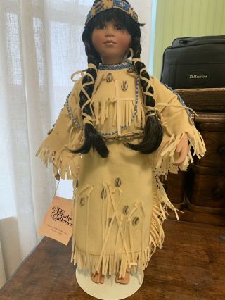 Paradise Galleries Native American Doll & Papoose 16”,  Stand Porcelain No Box