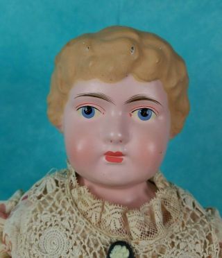Antique German Tin Head Lady Doll By Minerva Paint 19 " Blond Hair Blue Eyes