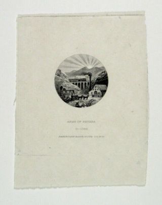 Abn Proof Vignette " Arms Of Nevada " 1900 - 1920 Intaglio Black Abnc