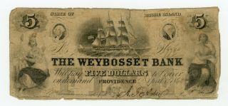 1860 $5 The Weybosset Bank - Providence,  Rhode Island (ctft. ) Note