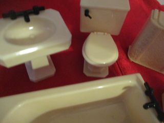 renwal bathroom tub scale toile plastic rare BABY 50s dollhouse 6 pc hamper sink 3