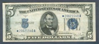 $5 Star Silver Certificate,  Series 1934d,  Crisp Vf