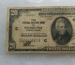 1929 Twenty Dollar $20 NATIONAL CURRENCY Bank Note PHILADELPHIA,  PA Brown Seal 2