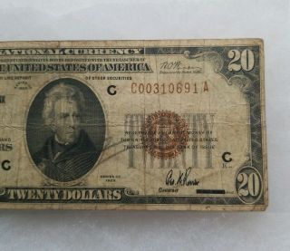 1929 Twenty Dollar $20 NATIONAL CURRENCY Bank Note PHILADELPHIA,  PA Brown Seal 3