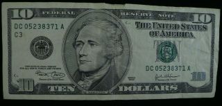 2003 Series $10 Us Dollar Bill Fancy S Dc 05238371 A C3