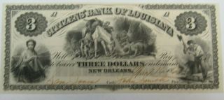 Unc Signed (3 Signatures) 1866 Citizens Bank Of Louisiana $3 Bank Note 5558
