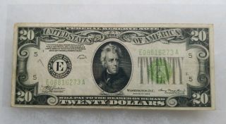 1934 $20 Twenty Dollar Bill Federal Reserve Note Light Green Seal Series